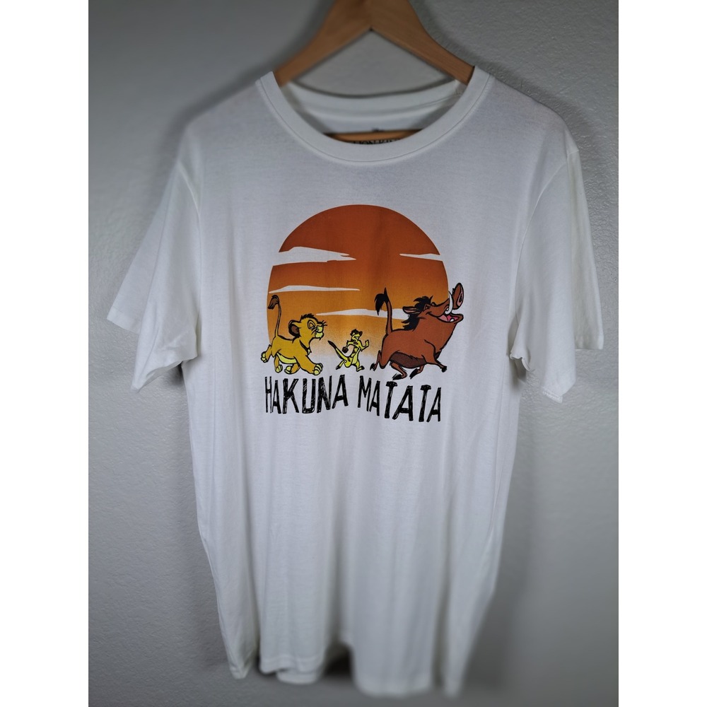Disney Lion King Hakuna Matata Graphic T-Shirt White Large Simba Timon Pumbaa
